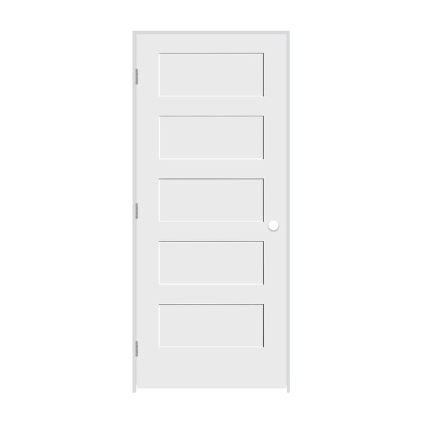 Trimlite 28"x80"x13/8" Primed 5Panel Equal Panel Interior Shaker 71/4" RH Prehung Door Brushed Chrome Hinges 2468pri8405RH26D714 - main